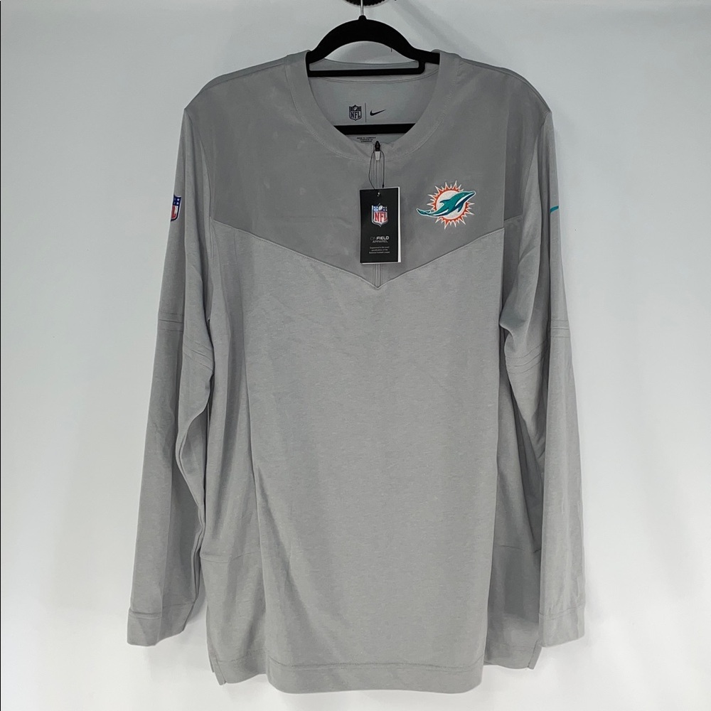 NIKE GRAY MIAMI DOLPHINS SIDELINE COACH DRI-FIT LONG SLEEVE T-SHIRT FTL-10-098